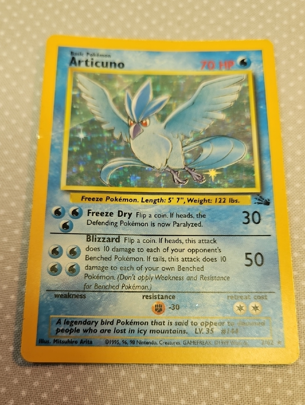 1999 Pokemon Articuno 2/62 Fossil Holo Damaged/Crease